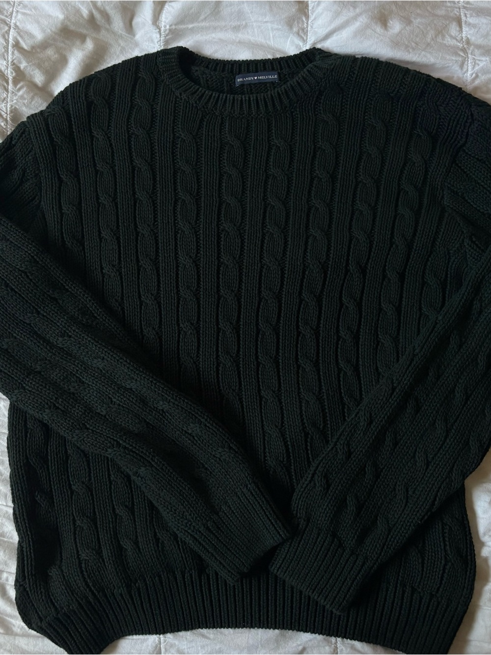 Brandy Melville Dark Green Cable Knit Sweater